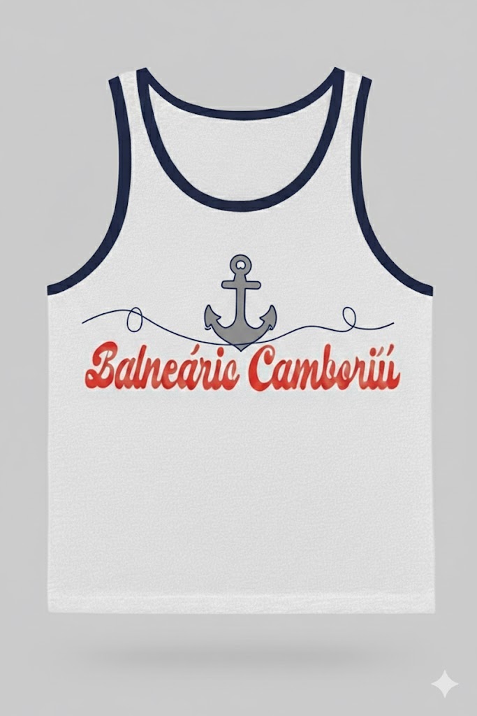 REGATA BASICA BRANCA COM GOLA AZUL MARINHO BALNEARIO CAMBORIÚ